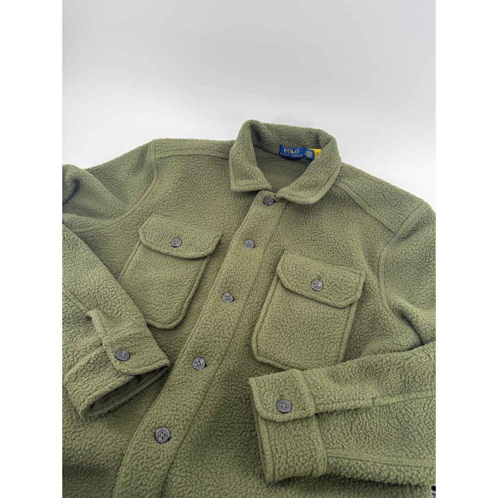 Polo‎ Ralph Lauren Mens Fleece Shirt Jacket Olive Green Sherpa P.R.L. Navy Large